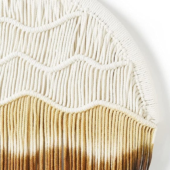 Bohemian Brown Ombré Cream Macrame Circle Hippie Indie Tie-Dye Dipped Home Decor - Picture 5 of 10